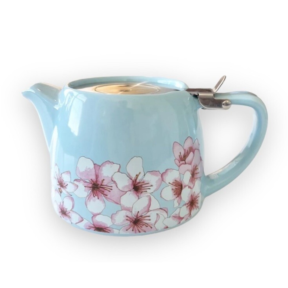 Alfred Ceramic 20 Oz Teapot Tea Infuser Blue Pink White Cherry Blossoms Fab Fit